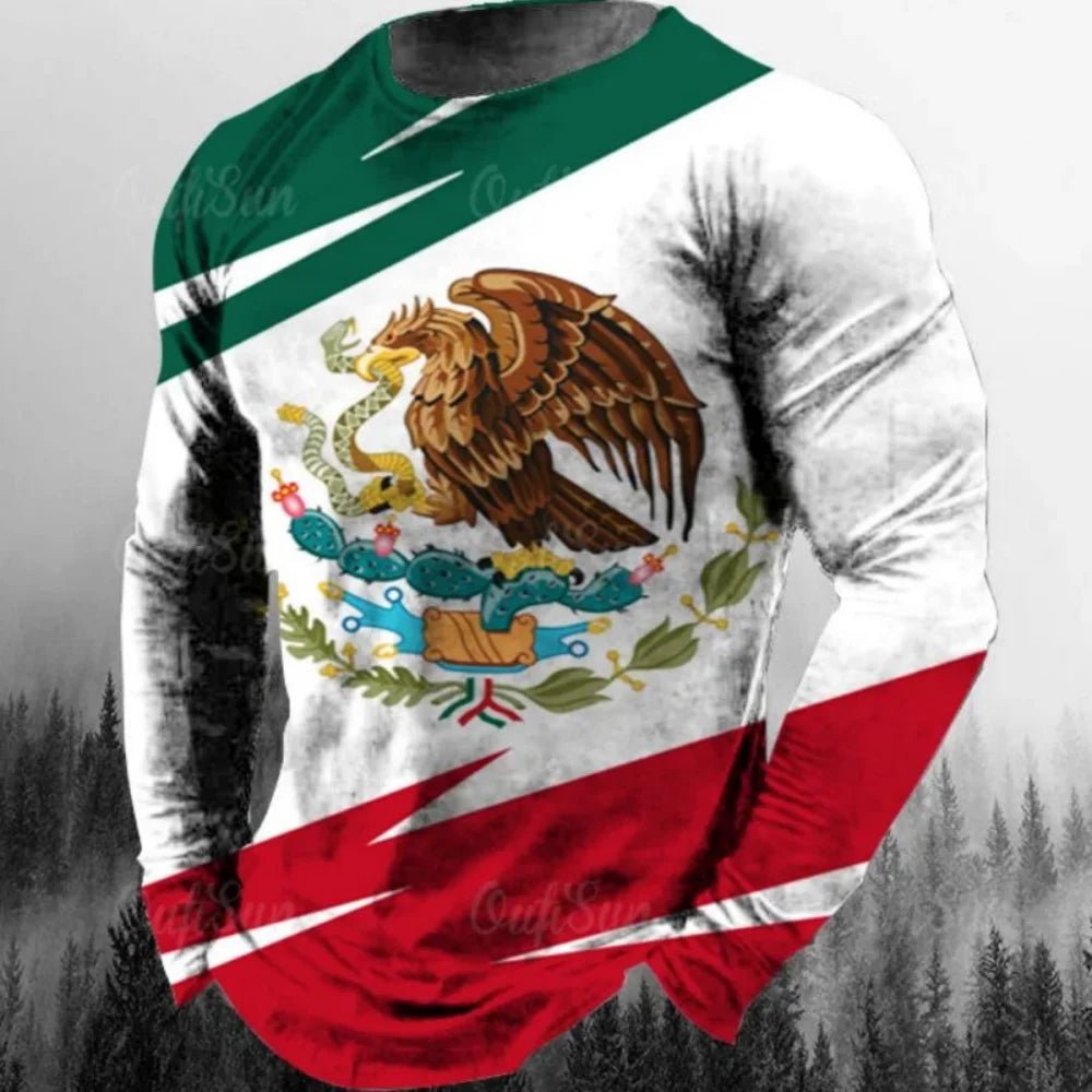 Fashion Mexican Flag T-Shirts Mexico 3D Print Men Woman Long Sleeve T Shirt Streetwear Oversized Harajuku Kids Tees Top Clothing - Clothesfassion.store
