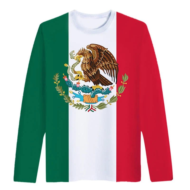 Fashion Mexican Flag T-Shirts Mexico 3D Print Men Woman Long Sleeve T Shirt Streetwear Oversized Harajuku Kids Tees Top Clothing - Clothesfassion.store