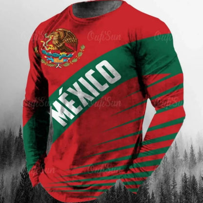Fashion Mexican Flag T-Shirts Mexico 3D Print Men Woman Long Sleeve T Shirt Streetwear Oversized Harajuku Kids Tees Top Clothing - Clothesfassion.store