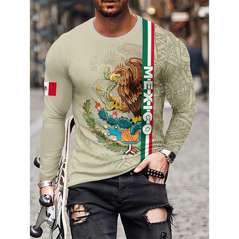 Fashion Mexican Flag T-Shirts Mexico 3D Print Men Woman Long Sleeve T Shirt Streetwear Oversized Harajuku Kids Tees Top Clothing - Clothesfassion.store