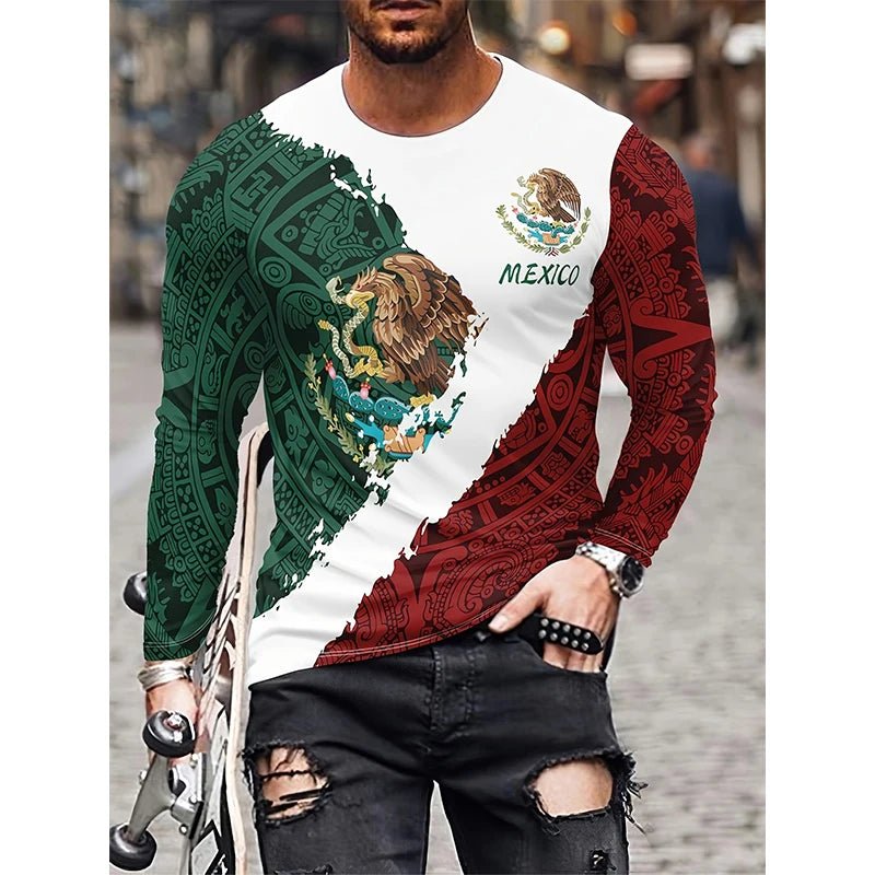 Fashion Mexican Flag T-Shirts Mexico 3D Print Men Woman Long Sleeve T Shirt Streetwear Oversized Harajuku Kids Tees Top Clothing - Clothesfassion.store