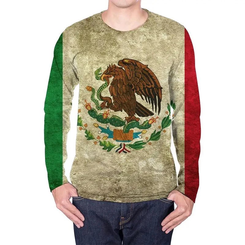 Fashion Mexican Flag T-Shirts Mexico 3D Print Men Woman Long Sleeve T Shirt Streetwear Oversized Harajuku Kids Tees Top Clothing - Clothesfassion.store