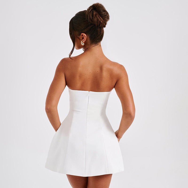 Fashion Tube Dress Summer Solid Color Sasual Backless Slim Short Dresses Party Womens Clothing - Clothesfassion.store