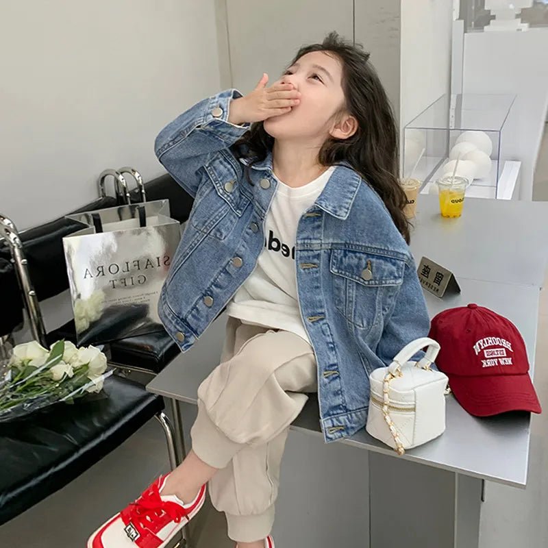 Girl Denim Jacket Spring and Autumn Children's Casual Jeans Clothes Little Girl Baby Denim Coat - Clothesfassion.store