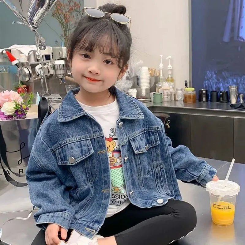Girl Denim Jacket Spring and Autumn Children's Casual Jeans Clothes Little Girl Baby Denim Coat - Clothesfassion.store
