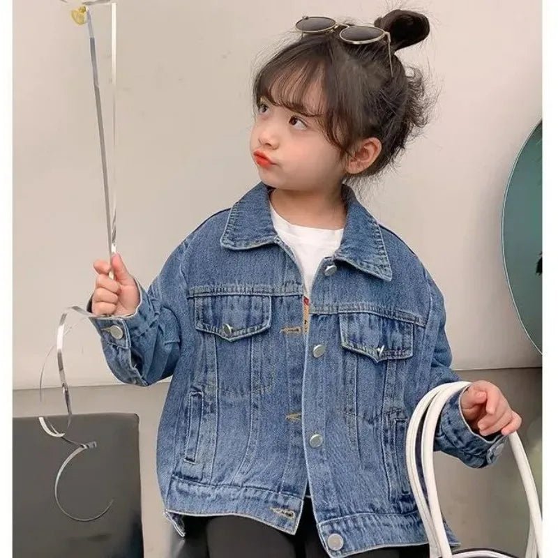 Girl Denim Jacket Spring and Autumn Children's Casual Jeans Clothes Little Girl Baby Denim Coat - Clothesfassion.store