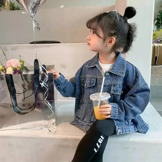 Girl Denim Jacket Spring and Autumn Children's Casual Jeans Clothes Little Girl Baby Denim Coat - Clothesfassion.store