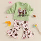 Girls 2 - Piece Outfit Floral Print Sweatshirt with Bow Detail and Rugby Print Flare Pants Set for Kids - Clothesfassion.store