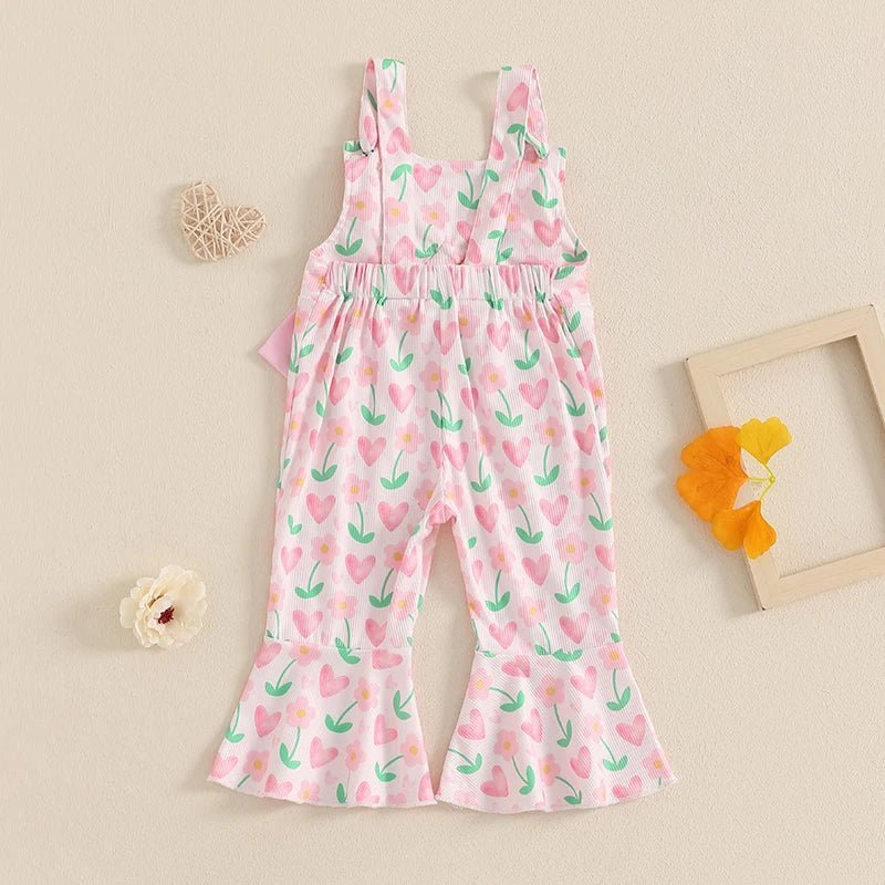 Girls Heart Print Flare Pants with Bowknot Detail Valentine s Day Outfit for Casual Daily Wear and Playful Style - Clothesfassion.store