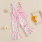Girls Heart Print Flare Pants with Bowknot Detail Valentine s Day Outfit for Casual Daily Wear and Playful Style - Clothesfassion.store