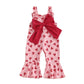 Girls Heart Print Flare Pants with Bowknot Detail Valentine s Day Outfit for Casual Daily Wear and Playful Style - Clothesfassion.store