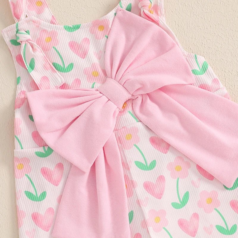 Girls Heart Print Flare Pants with Bowknot Detail Valentine s Day Outfit for Casual Daily Wear and Playful Style - Clothesfassion.store