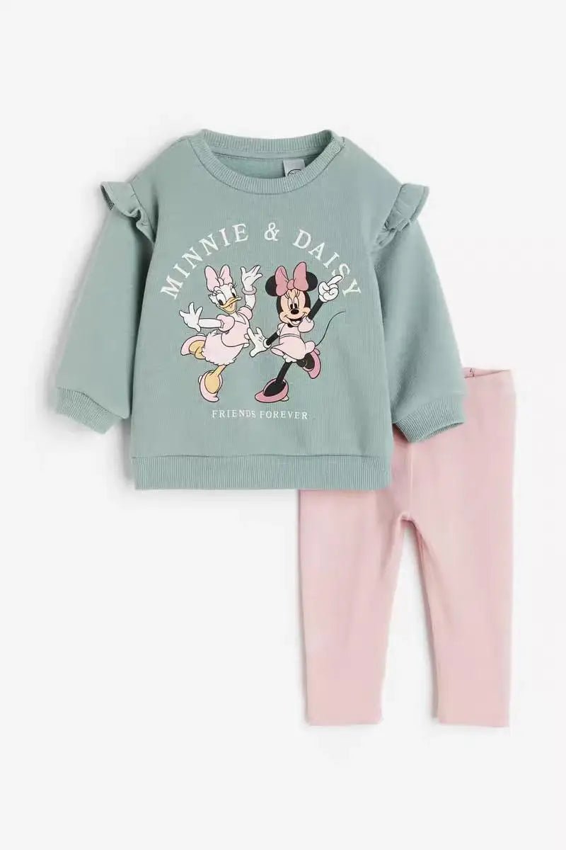Girls Minnie Sweatshirt Solid Color Pants Two - piece Set Casual Sports Costume Child New Long Sleeve Outfits Lovely Tops+Pants - Clothesfassion.store
