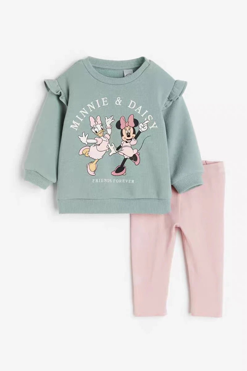 Girls Minnie Sweatshirt Solid Color Pants Two - piece Set Casual Sports Costume Child New Long Sleeve Outfits Lovely Tops+Pants - Clothesfassion.store