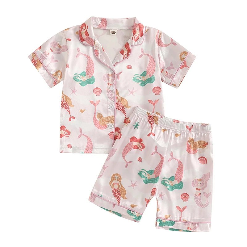 Girls Pajamas Set with Cute Unicorn Print and Matching Elastic Shorts for Comfortable Loungewear and Sleepwear - Clothesfassion.store