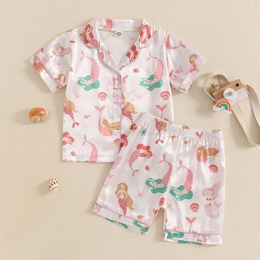 Girls Pajamas Set with Cute Unicorn Print and Matching Elastic Shorts for Comfortable Loungewear and Sleepwear - Clothesfassion.store