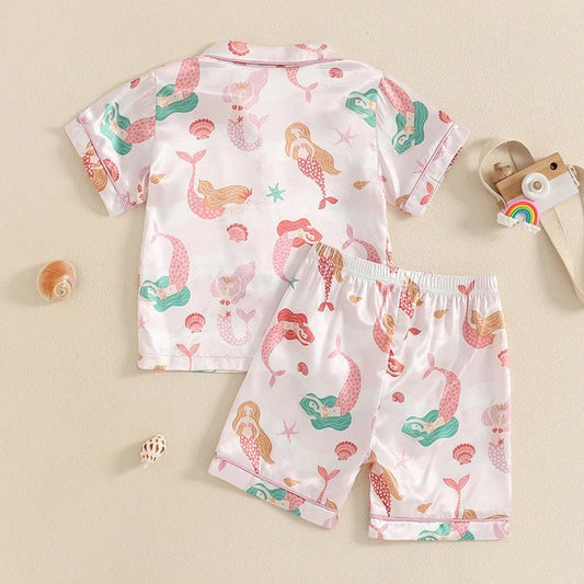 Girls Pajamas Set with Cute Unicorn Print and Matching Elastic Shorts for Comfortable Loungewear and Sleepwear - Clothesfassion.store