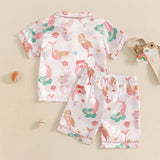 Girls Pajamas Set with Cute Unicorn Print and Matching Elastic Shorts for Comfortable Loungewear and Sleepwear - Clothesfassion.store