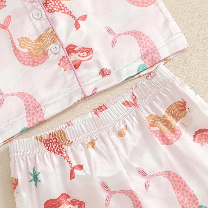 Girls Pajamas Set with Cute Unicorn Print and Matching Elastic Shorts for Comfortable Loungewear and Sleepwear - Clothesfassion.store