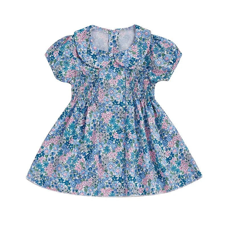 Girls Sleeveless Floral Print Dress Round Neck A - line Summer Dress with Ruffle Hem Casual Party Dress for Kids - Clothesfassion.store