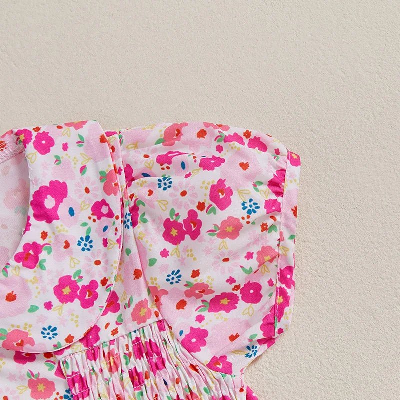 Girls Sleeveless Floral Print Dress Round Neck A - line Summer Dress with Ruffle Hem Casual Party Dress for Kids - Clothesfassion.store