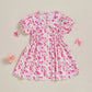 Girls Sleeveless Floral Print Dress Round Neck A - line Summer Dress with Ruffle Hem Casual Party Dress for Kids - Clothesfassion.store