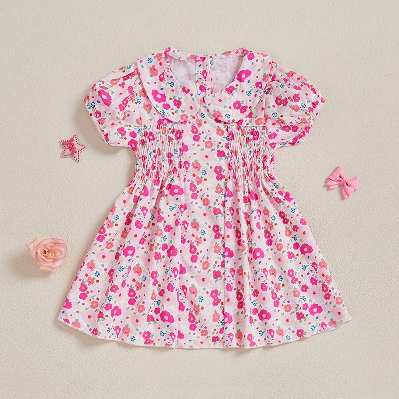 Girls Sleeveless Floral Print Dress Round Neck A - line Summer Dress with Ruffle Hem Casual Party Dress for Kids - Clothesfassion.store