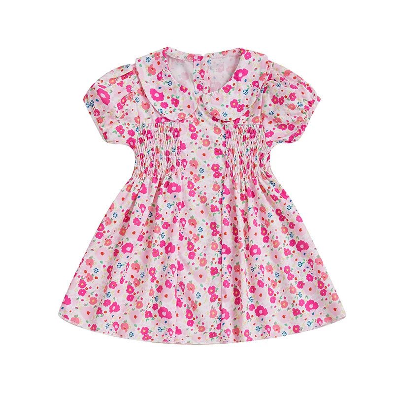 Girls Sleeveless Floral Print Dress Round Neck A - line Summer Dress with Ruffle Hem Casual Party Dress for Kids - Clothesfassion.store
