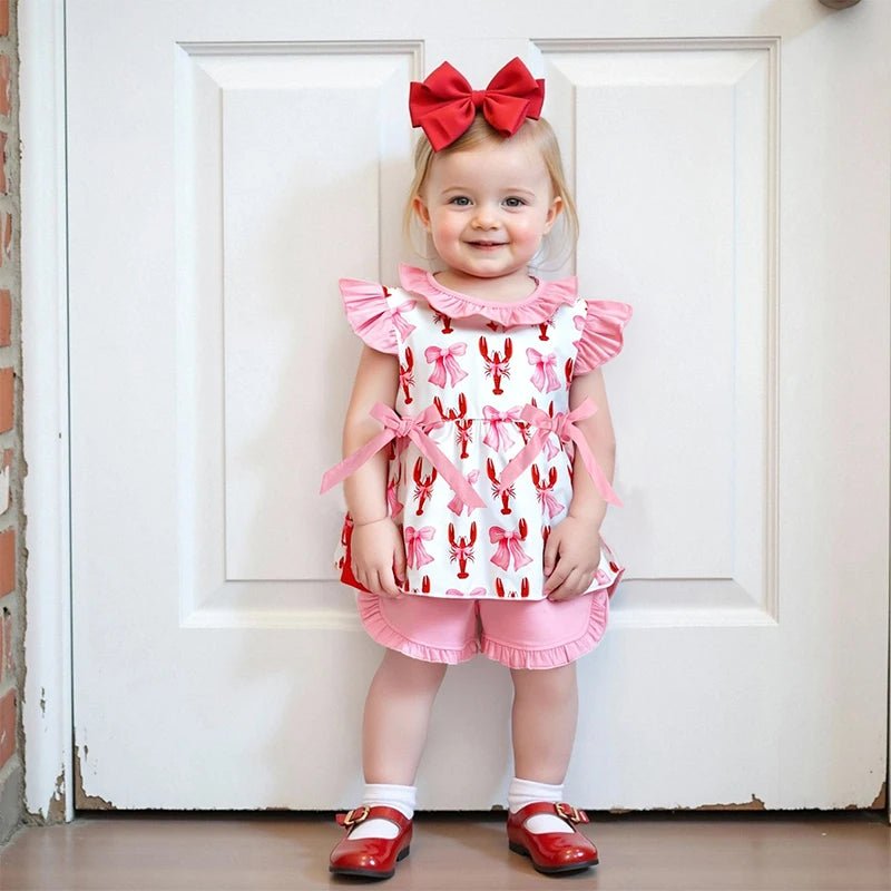 Girls Summer Outfits Floral Print Off - Shoulder Blouse Denim Shorts Set with Bow Detail and Ruffle Hem - Clothesfassion.store