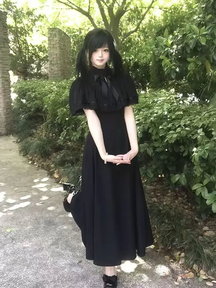 Gothic Y2K Summer Slim Lace Dress Women High Street Vintage Bow Thin Black Dresses Female Fashion Design 2026 Solid Outfits - Clothesfassion.store