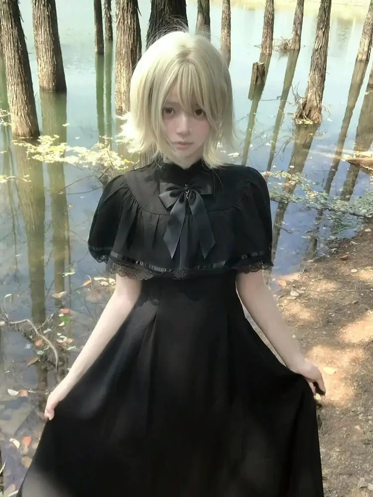 Gothic Y2K Summer Slim Lace Dress Women High Street Vintage Bow Thin Black Dresses Female Fashion Design 2026 Solid Outfits - Clothesfassion.store