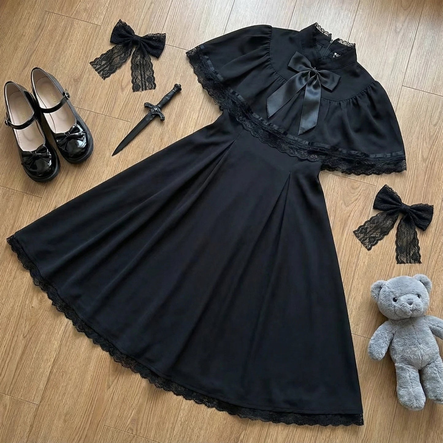 Gothic Y2K Summer Slim Lace Dress Women High Street Vintage Bow Thin Black Dresses Female Fashion Design 2026 Solid Outfits - Clothesfassion.store
