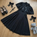 Gothic Y2K Summer Slim Lace Dress Women High Street Vintage Bow Thin Black Dresses Female Fashion Design 2026 Solid Outfits - Clothesfassion.store