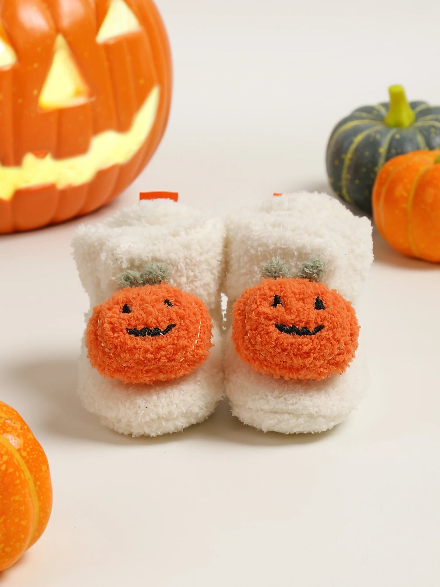 Halloween Pumpkin Baby Booties Stay On Slipper Winter Warm Soft Shoes Newborn Crib Sock Shoes - Clothesfassion.store