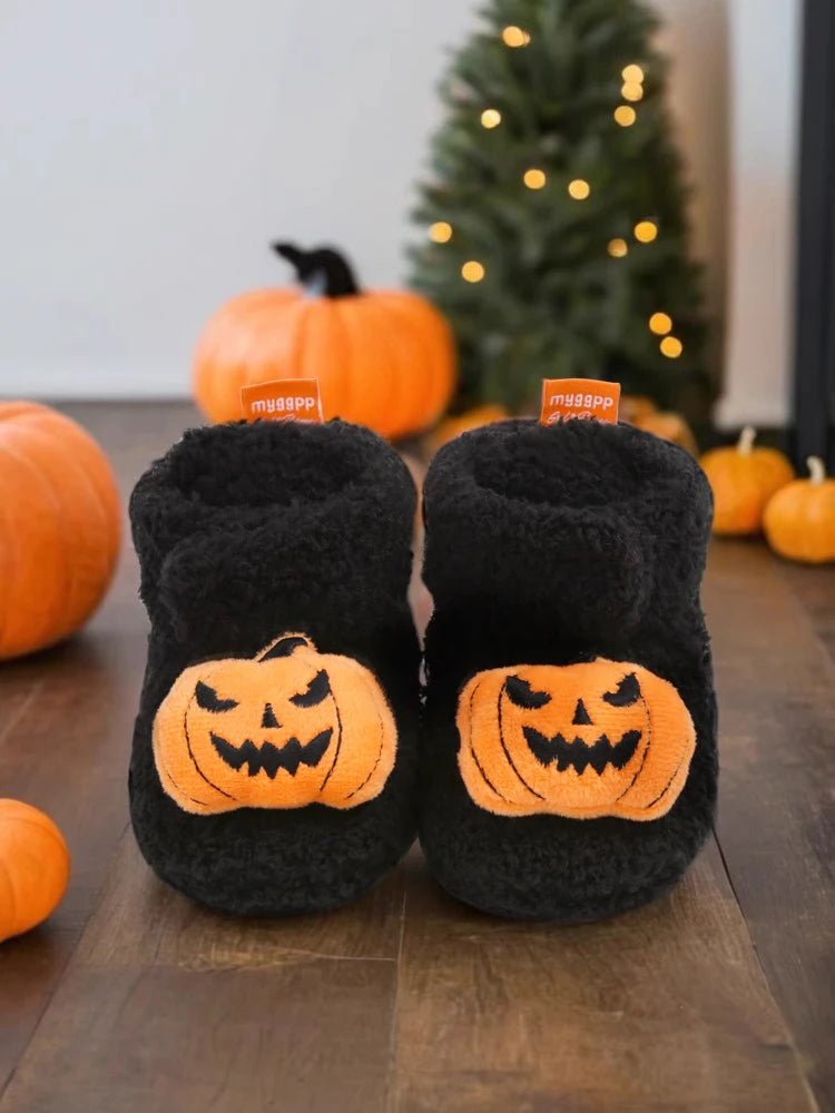 Halloween Pumpkin Baby Booties Stay On Slipper Winter Warm Soft Shoes Newborn Crib Sock Shoes - Clothesfassion.store