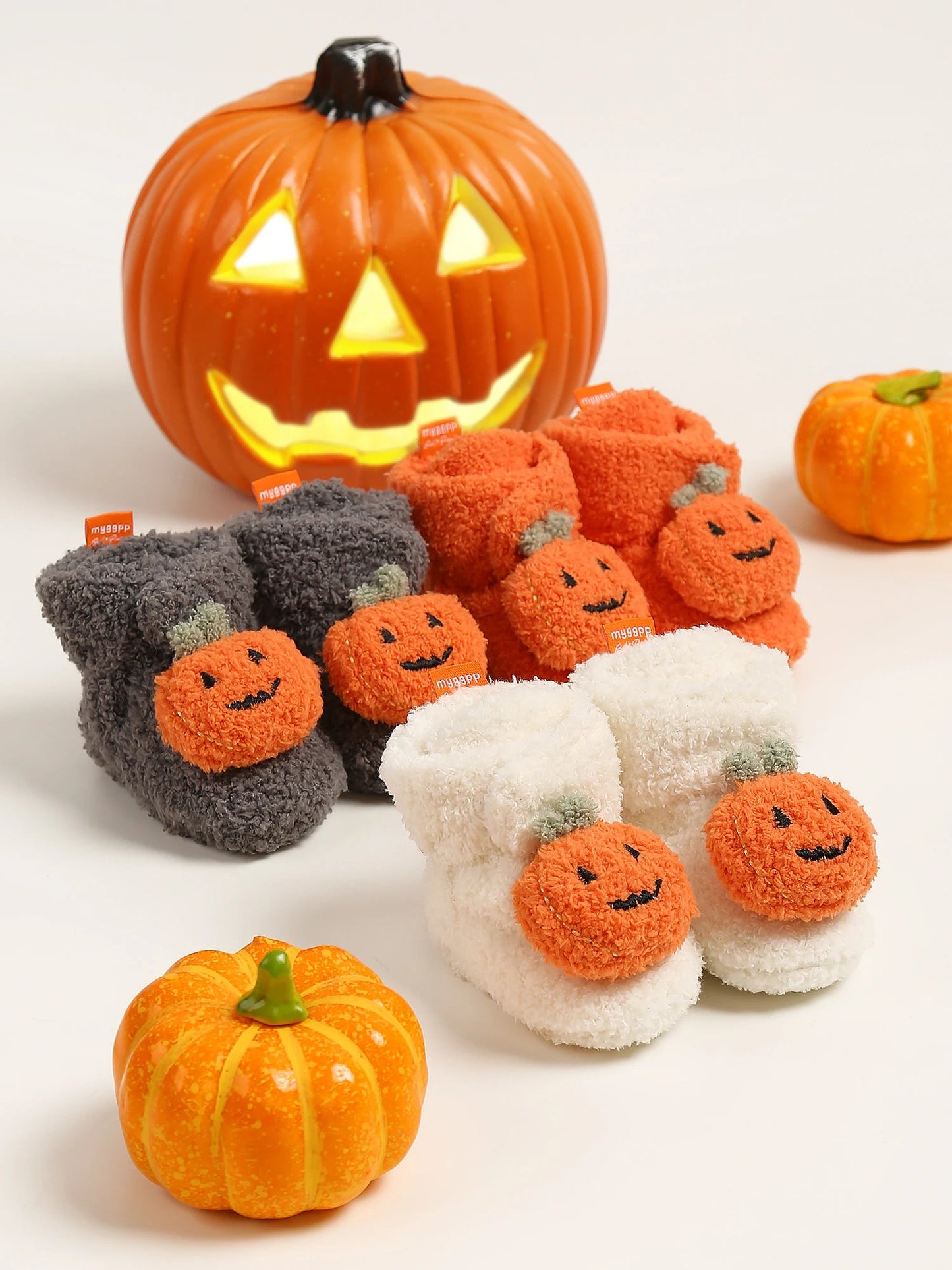 Halloween Pumpkin Baby Booties Stay On Slipper Winter Warm Soft Shoes Newborn Crib Sock Shoes - Clothesfassion.store