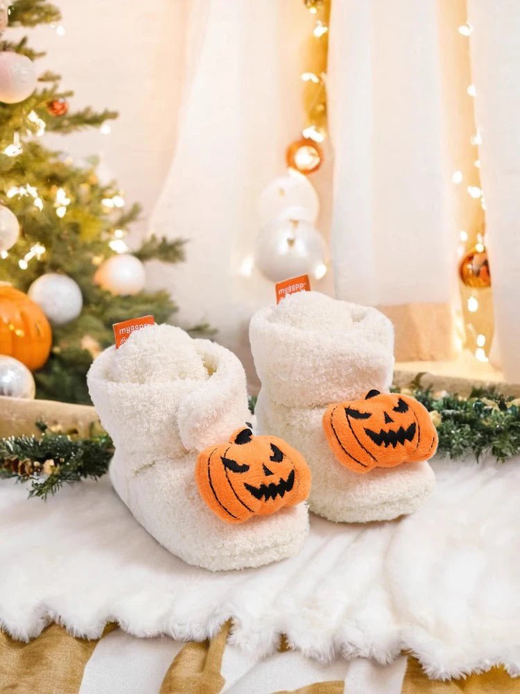 Halloween Pumpkin Baby Booties Stay On Slipper Winter Warm Soft Shoes Newborn Crib Sock Shoes - Clothesfassion.store