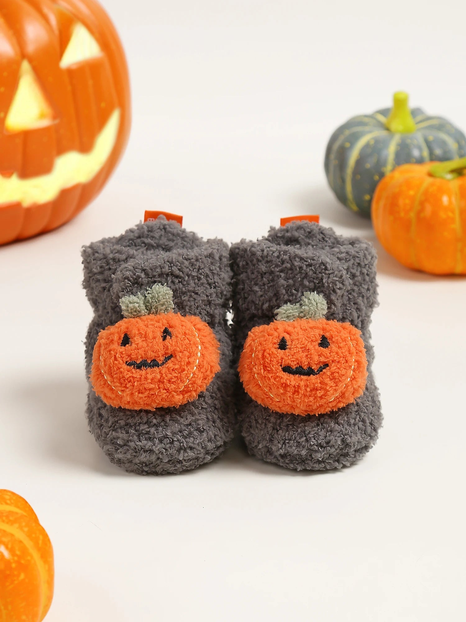 Halloween Pumpkin Baby Booties Stay On Slipper Winter Warm Soft Shoes Newborn Crib Sock Shoes - Clothesfassion.store