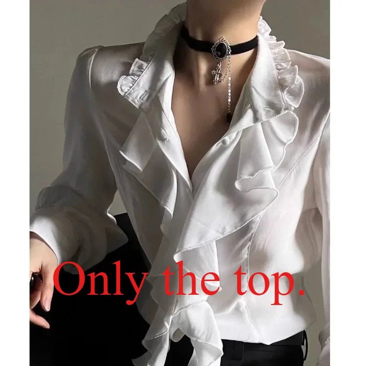 Harajuku Vintage Black Bottoming Shirt Women Stand Collar Ruffles Slim Blouses Japanese Victorian Long Sleeve Blusas De Mujer - Clothesfassion.store