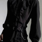 Harajuku Vintage Black Bottoming Shirt Women Stand Collar Ruffles Slim Blouses Japanese Victorian Long Sleeve Blusas De Mujer - Clothesfassion.store