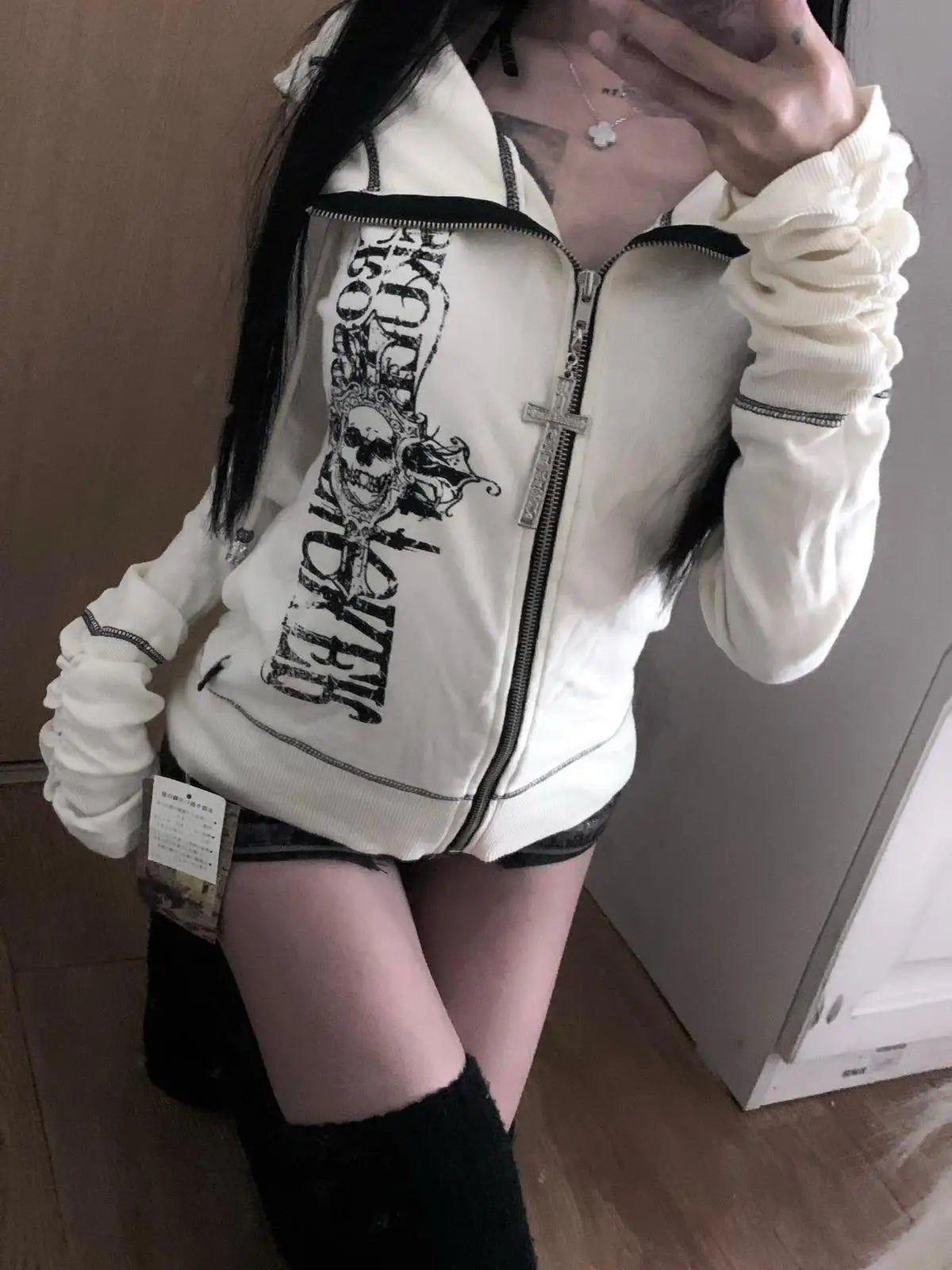 Harajuku Y2k Gothic Hooded Coat Women 2025 Autumn New Casual All - match Jackets Subcultural Japanese Black Tops Mujer Sweatshirt - Clothesfassion.store