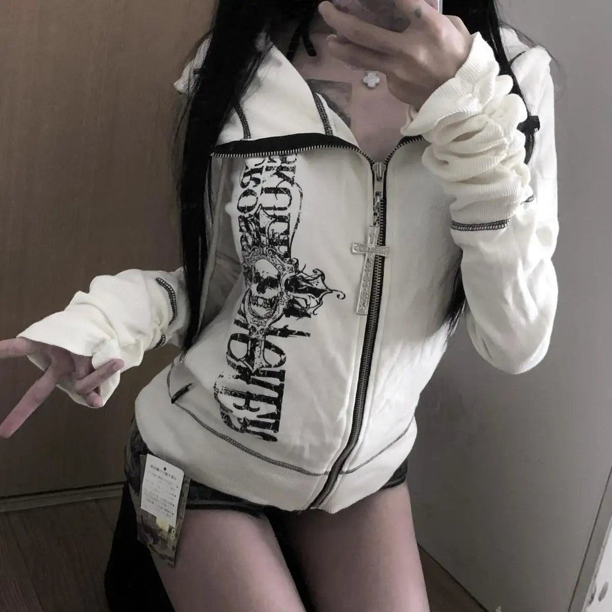 Harajuku Y2k Gothic Hooded Coat Women 2025 Autumn New Casual All - match Jackets Subcultural Japanese Black Tops Mujer Sweatshirt - Clothesfassion.store