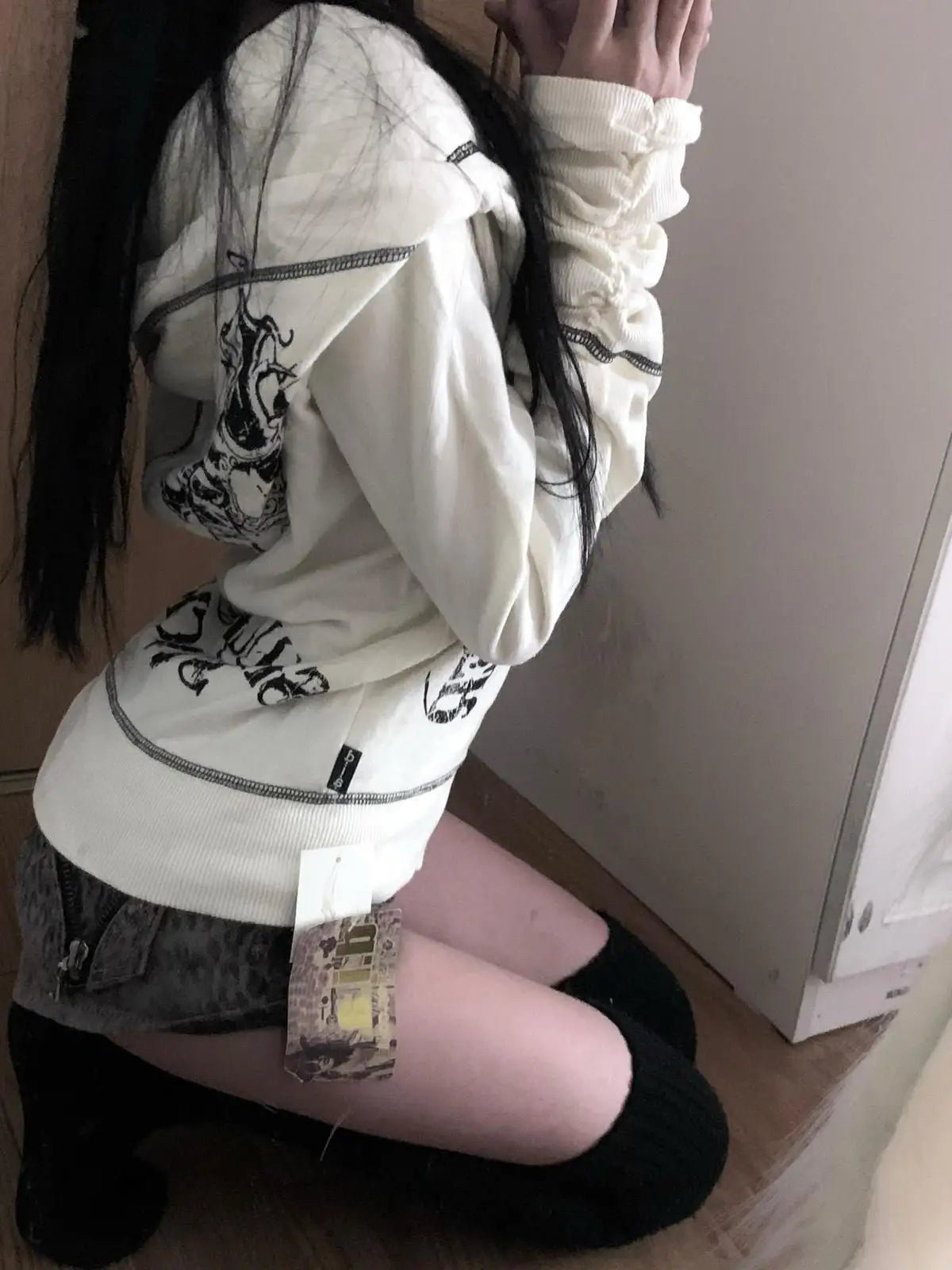 Harajuku Y2k Gothic Hooded Coat Women 2025 Autumn New Casual All - match Jackets Subcultural Japanese Black Tops Mujer Sweatshirt - Clothesfassion.store