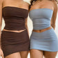 Hawthaw Women 2024 Summer Tube Tops Mini Skirts Party Club Two Piece Matching Sets Vacation Outfits Wholesale Items For Business - Clothesfassion.store
