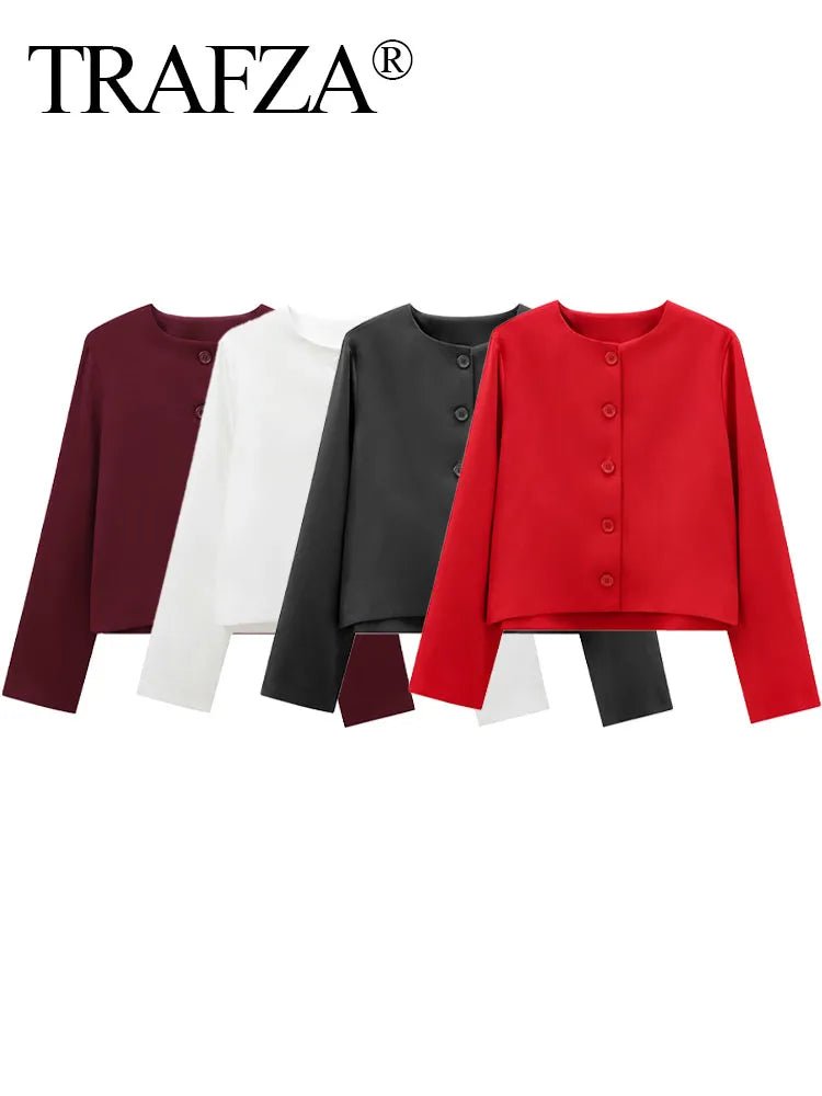 HH Spring Coat Woman Fashion Solid Crew - Neck Long Sleeve Button Single Breasted Coat Female Fashion Chic Tops 4 Color Jacket - Clothesfassion.store