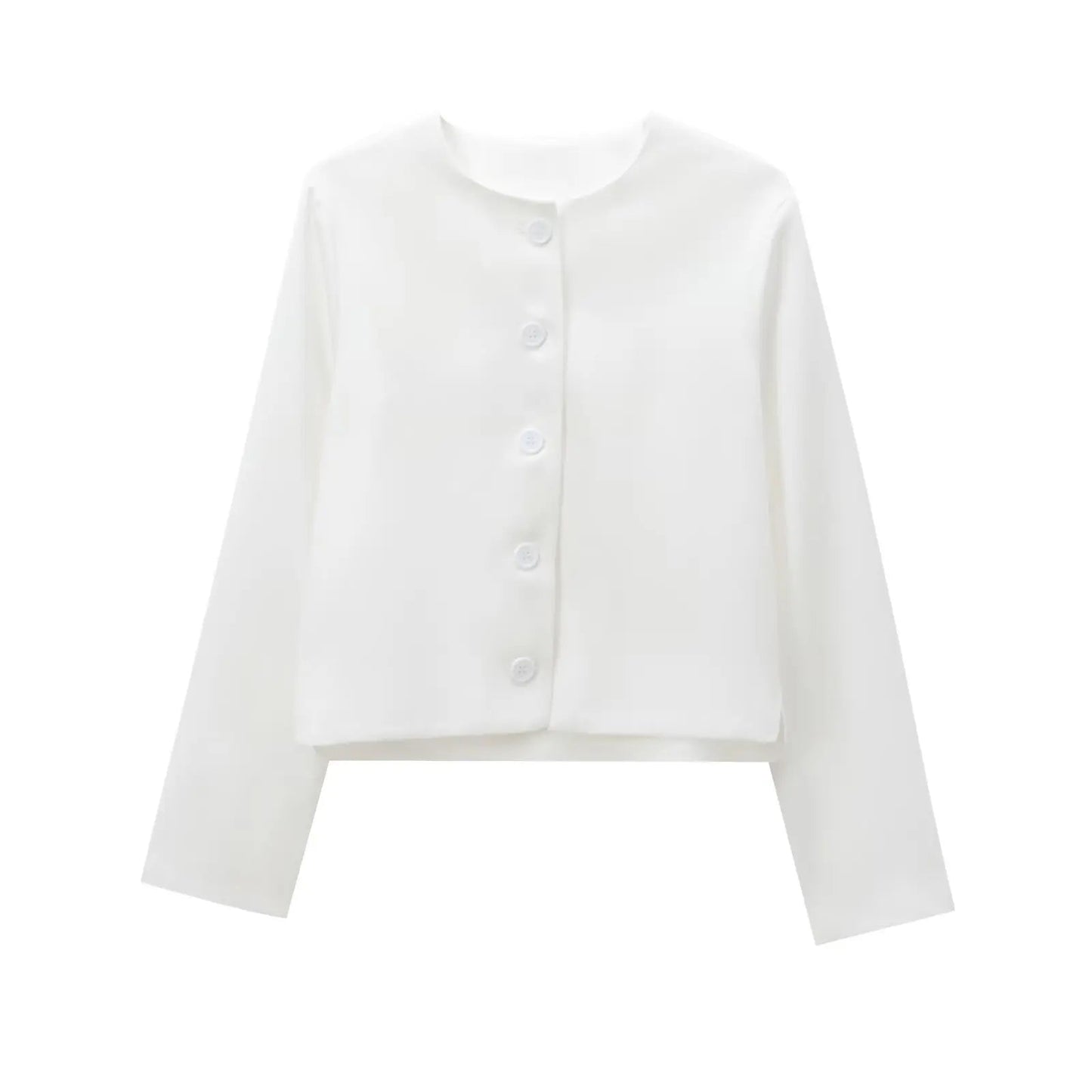 HH Spring Coat Woman Fashion Solid Crew - Neck Long Sleeve Button Single Breasted Coat Female Fashion Chic Tops 4 Color Jacket - Clothesfassion.store