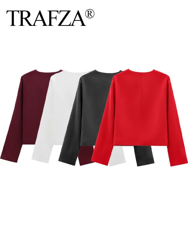 HH Spring Coat Woman Fashion Solid Crew - Neck Long Sleeve Button Single Breasted Coat Female Fashion Chic Tops 4 Color Jacket - Clothesfassion.store