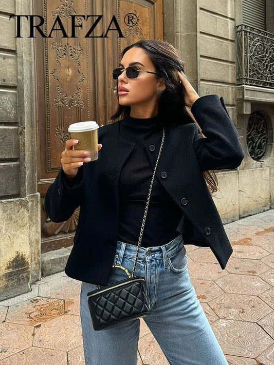 HH Spring Coat Woman Fashion Solid Crew - Neck Long Sleeve Button Single Breasted Coat Female Fashion Chic Tops 4 Color Jacket - Clothesfassion.store