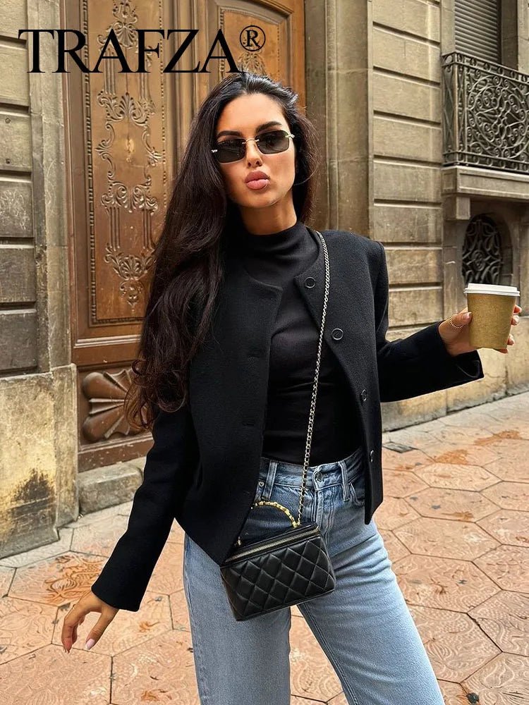 HH Spring Coat Woman Fashion Solid Crew - Neck Long Sleeve Button Single Breasted Coat Female Fashion Chic Tops 4 Color Jacket - Clothesfassion.store