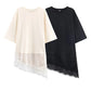 HH Spring Woman Elegant Round Collar Short Sleeves Splice Lace Decoration Asymmetrical T-shirt Female Chic Casual Solid Tops - Clothesfassion.store